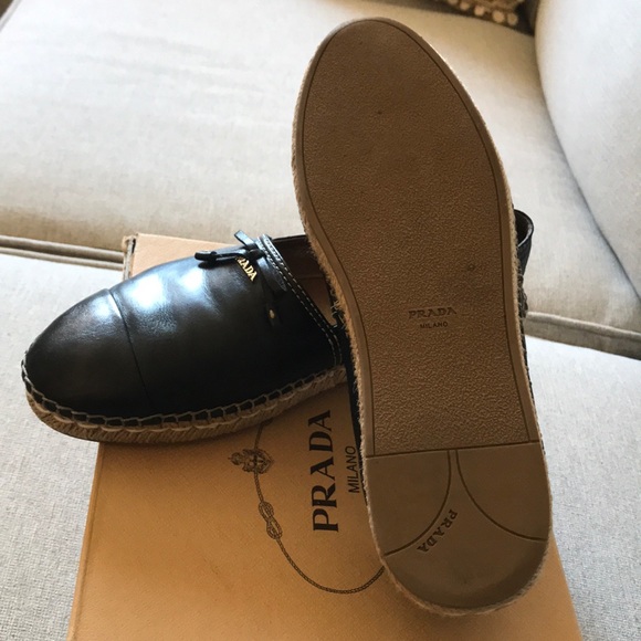 Prada black leather cap-toe espadrille - Picture 5 of 8